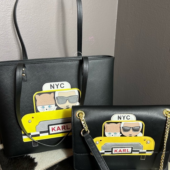 KARL LAGERFELD NWT MAYBELLE Black PURSE Zipper Compartments. - Picture 2 of 7